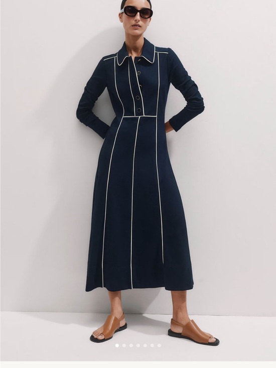 ME+EM Dresses & Skirts - ME+EM Navy Midi Dress with White Piping